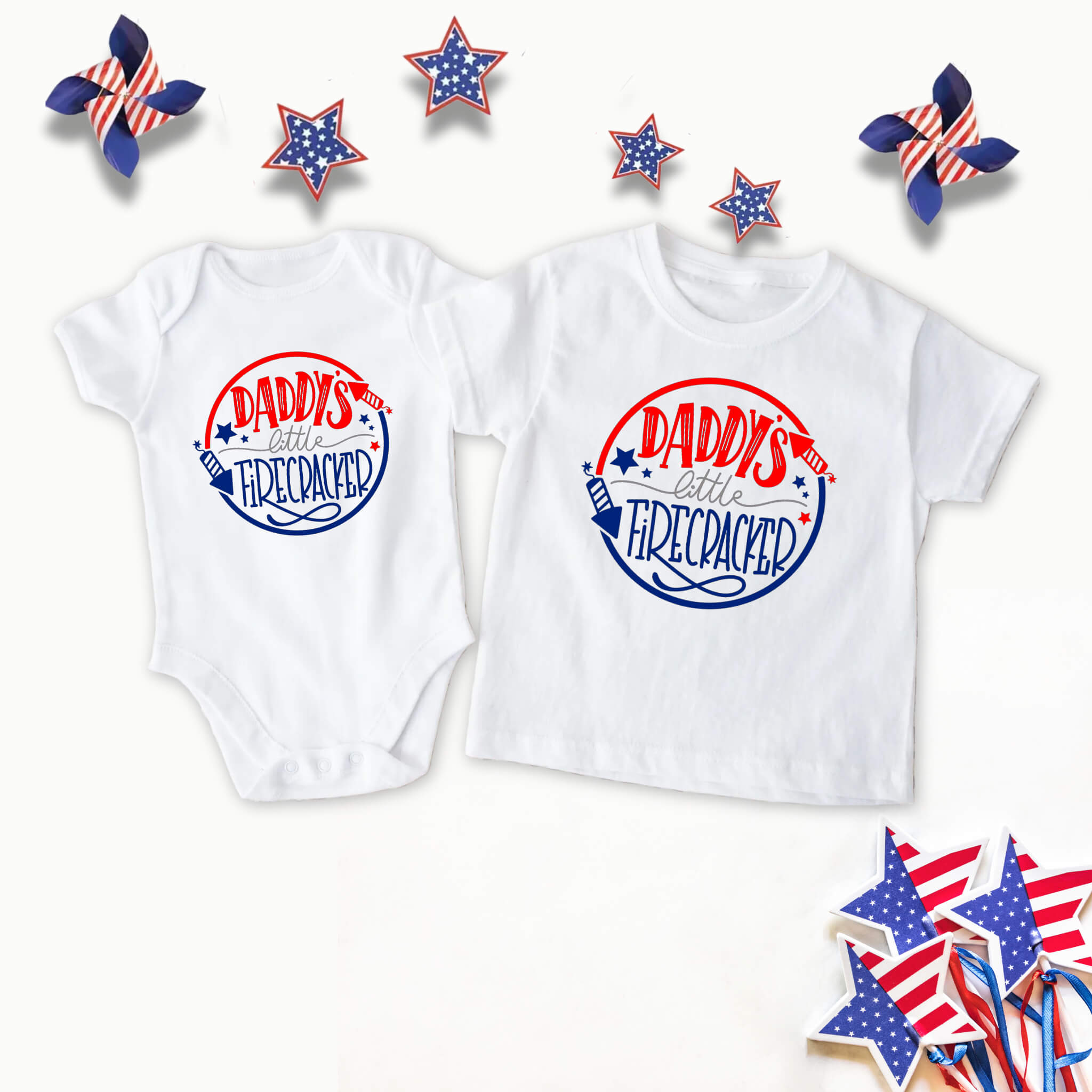 4th of July - Daddy’s Little Firecracker Patriotic Boy’s Girl’s Unisex Graphic Print Onesie / T-shirt