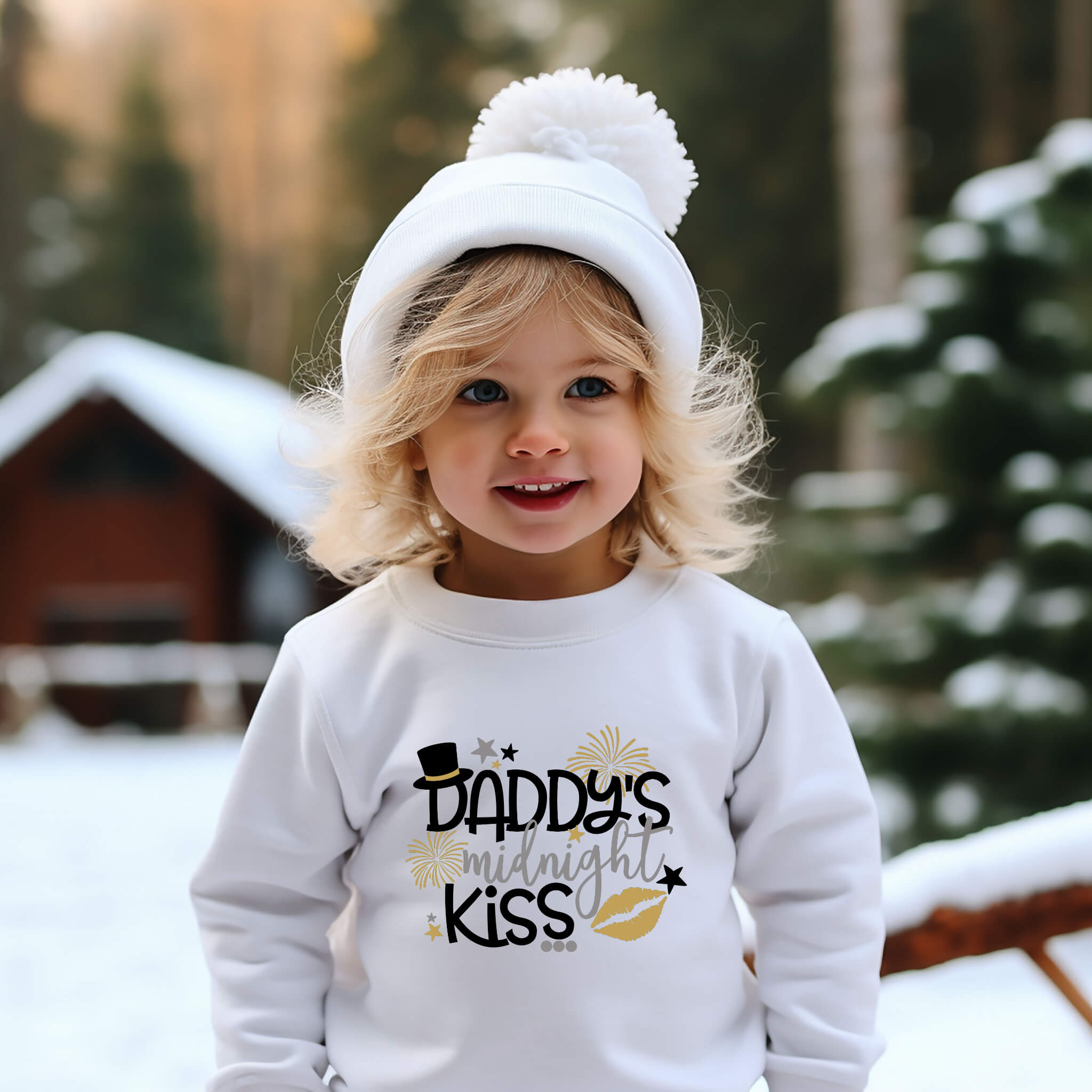 New Year's Daddy's Midnight Kiss Girl's Graphic Print T-Shirt / Sweatshirt