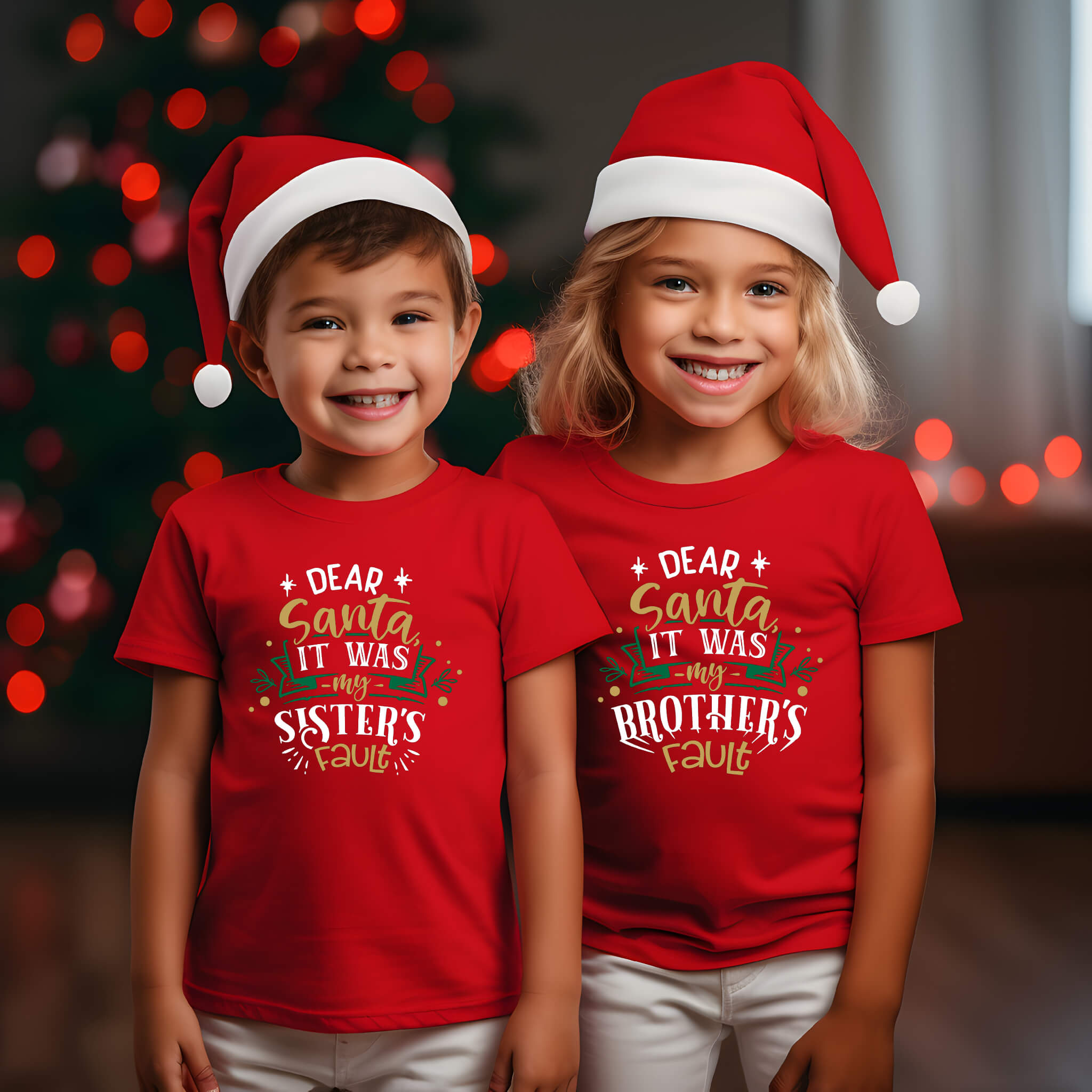 Christmas Dear Santa It Was My Brother's / Sister's Fault Unisex Graphic Print T-Shirt