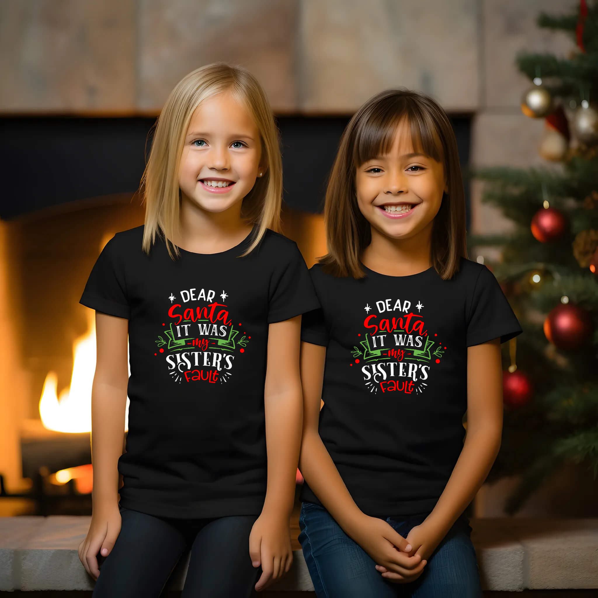 Christmas Dear Santa It Was My Brother's / Sister's Fault Unisex Graphic Print T-Shirt
