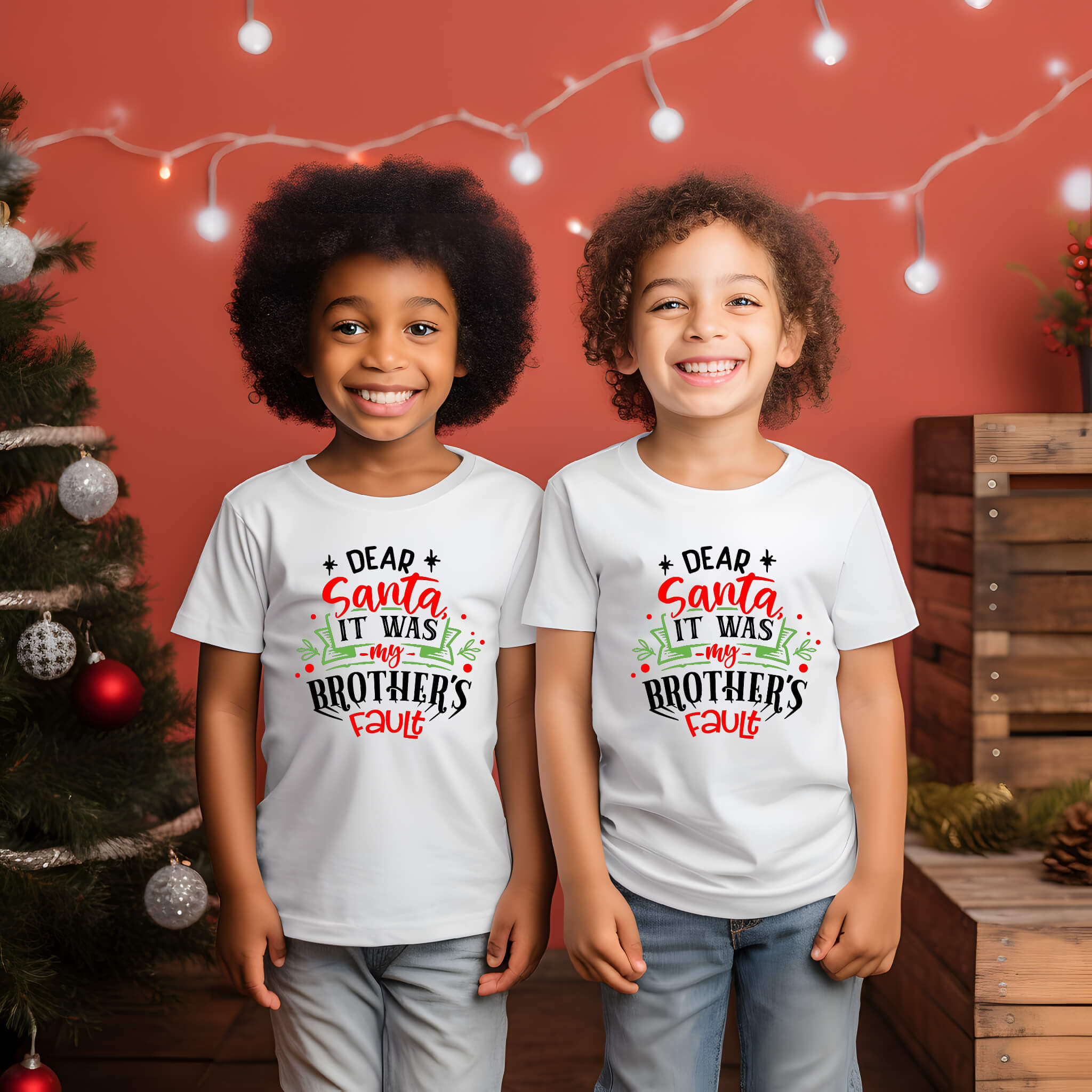 Christmas Dear Santa It Was My Brother's / Sister's Fault Unisex Graphic Print T-Shirt