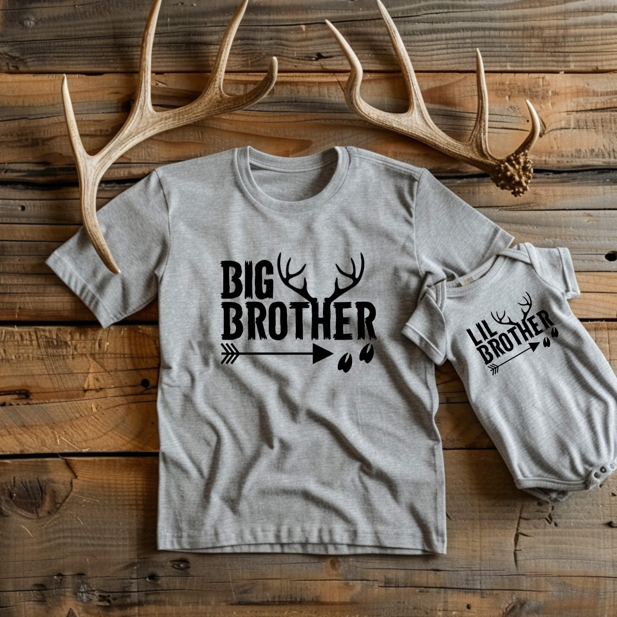 Matching Sibling Hunting Big Brother or Little Brother Baby Onesie, Boy’s Graphic Print T-Shirt