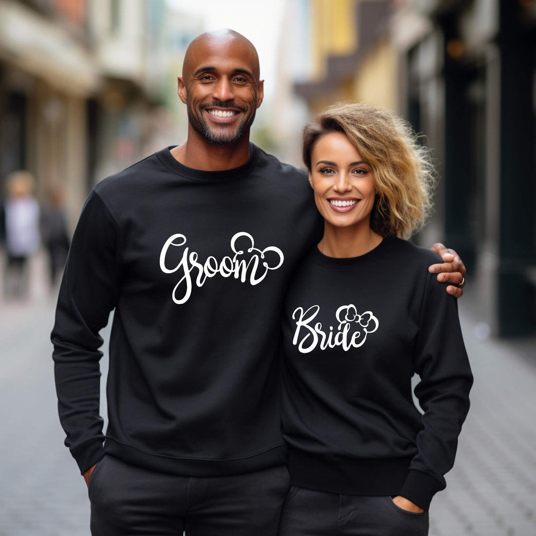 Wedding Engagement Honeymoon Mickey & Minnie Matching Bride & Groom Graphic Print Unisex Sweatshirts