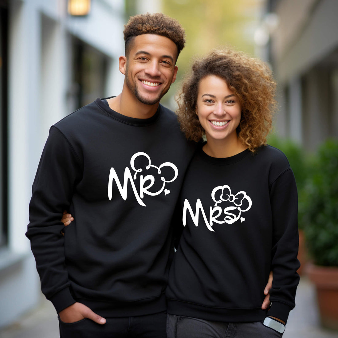 Wedding Engagement Honeymoon Mr. & Mrs. Mickey & Minnie Matching Bride & Groom Graphic Print Unisex Sweatshirts