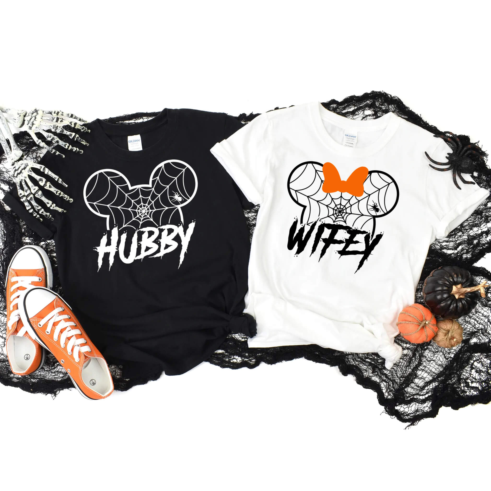 Wedding Honeymoon Matching Couples Hubby & Wifey Halloween Customizable Graphic Print Unisex T-Shirts
