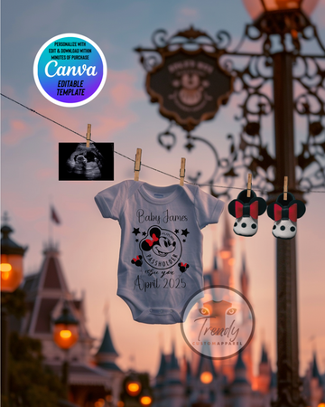 Digital Pregnancy Announcement, Future Passholder, Customizable Minnie Themed, Personalized Editable Template