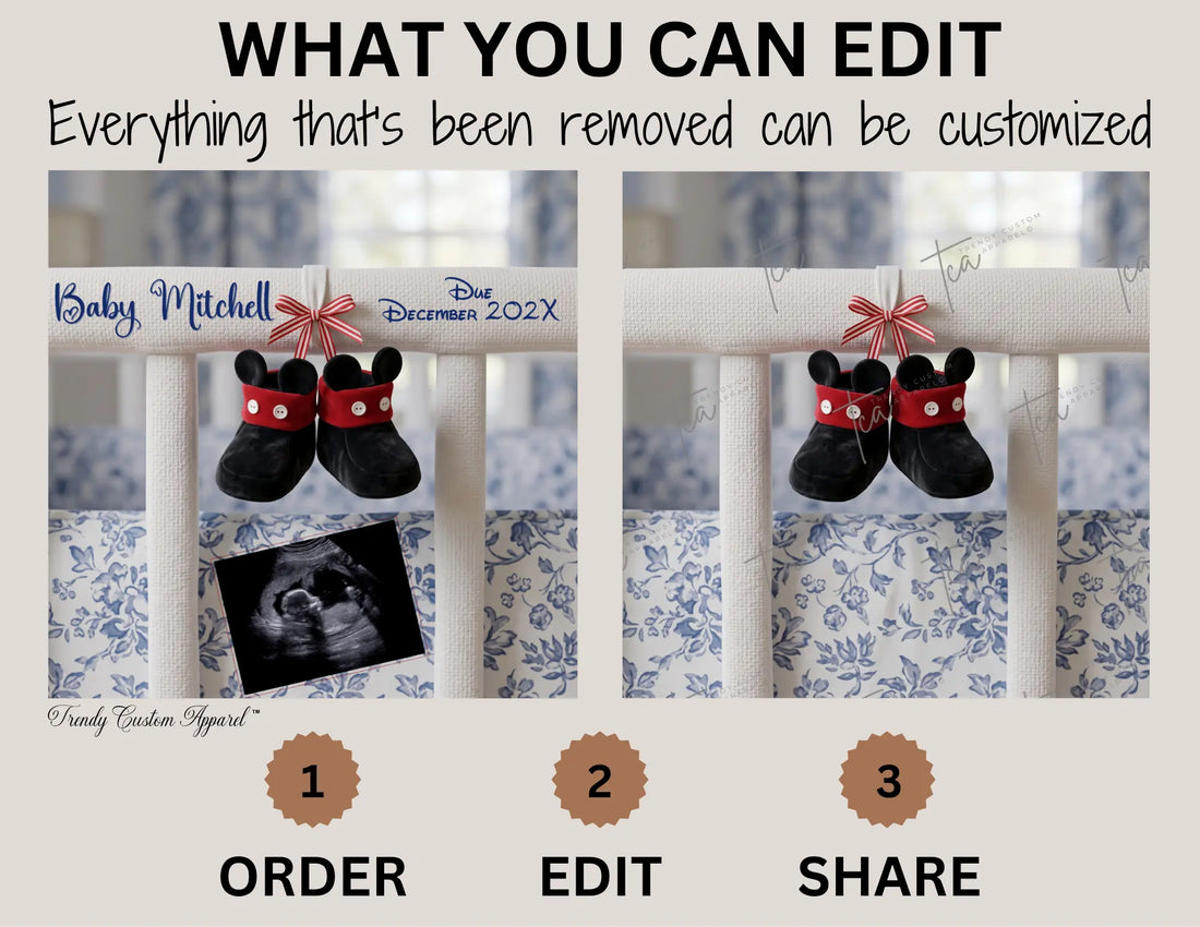 Disney Mickey Baby Boy Elegant Gender Reveal Announcement, Editable Instant Download Canva Template TrendyCustomApparel™