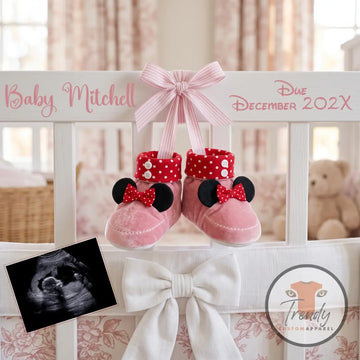 Disney Minnie Baby Girl Elegant Gender Reveal Announcement, Editable Instant Download Canva Template TrendyCustomApparel™