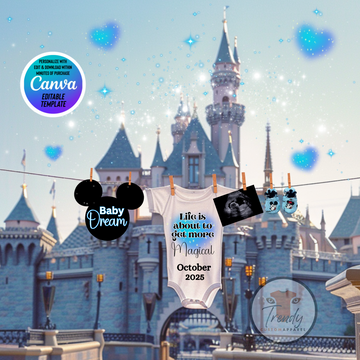 Digital Pregnancy Announcement, Life is About to Get More Magical, Customizable Disney Themed, Personalized Editable Template