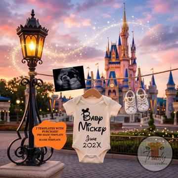 Disney Park Surname Digital Magical Pregnancy Announcement | Fully Editable Canva Template TrendyCustomApparel™