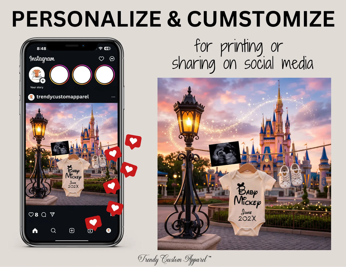 Disney Park Surname Digital Magical Pregnancy Announcement | Fully Editable Canva Template TrendyCustomApparel™