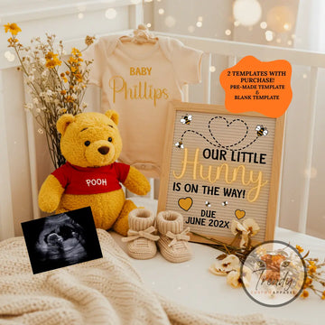 Disney Winnie the Pooh Baby Reveal Digital Editable Template, Little Hunny Canva Customizable TrendyCustomApparel™