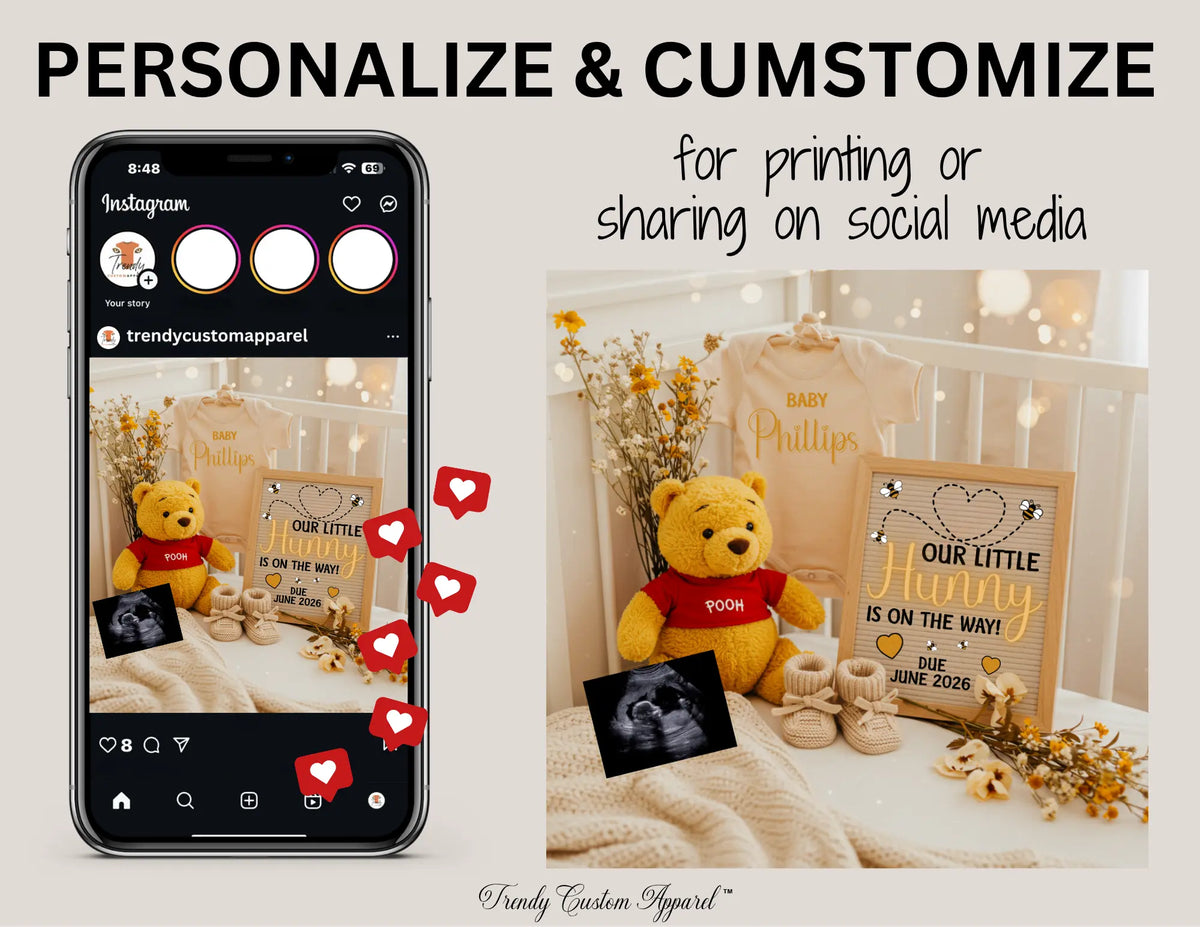 Disney Winnie the Pooh Baby Reveal Digital Editable Template, Little Hunny Canva Customizable TrendyCustomApparel™