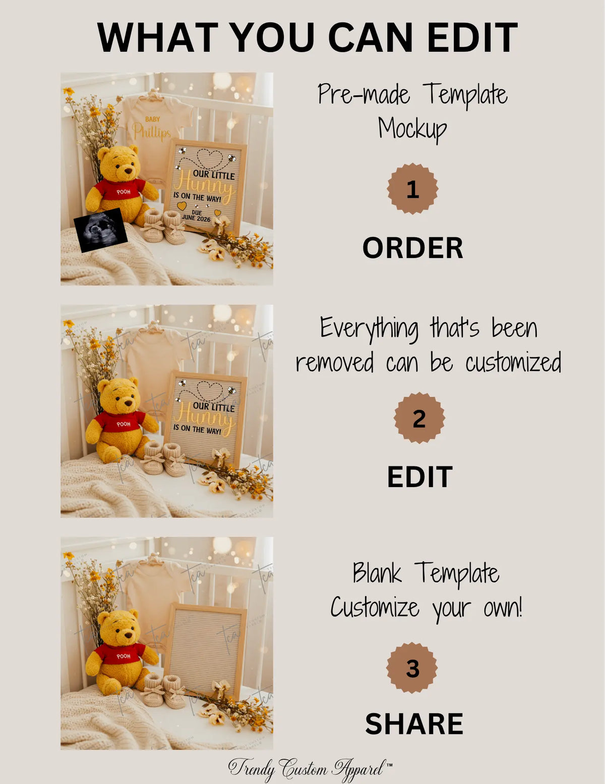 Disney Winnie the Pooh Baby Reveal Digital Editable Template, Little Hunny Canva Customizable TrendyCustomApparel™