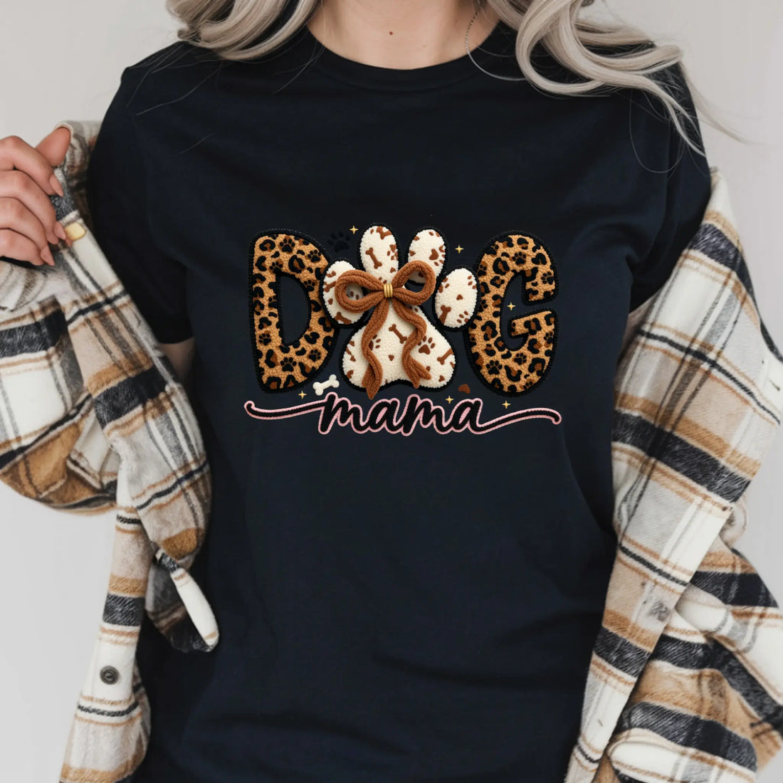 Dog Mom, Women's Pet Mom T-Shirt, Faux Couchette, DTF Graphic Print TrendyCustomApparel™