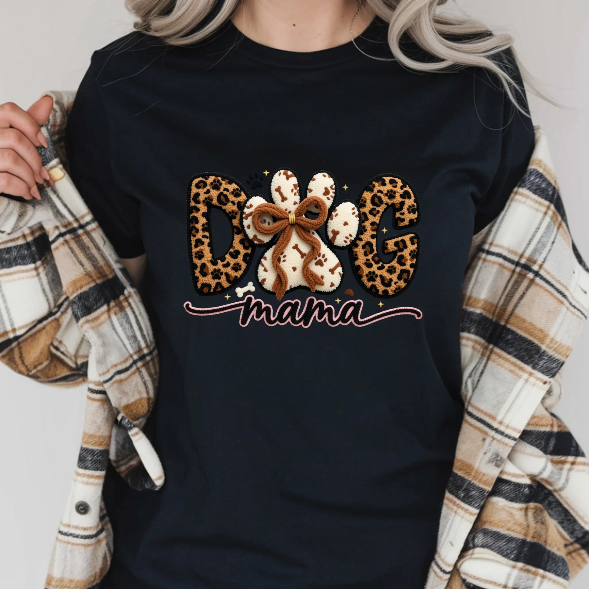 Dog Mom, Women's Pet Mom T-Shirt, Faux Couchette, DTF Graphic Print TrendyCustomApparel™