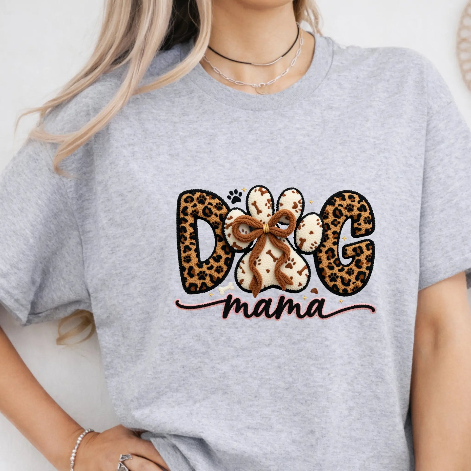 Dog Mom, Women's Pet Mom T-Shirt, Faux Couchette, DTF Graphic Print TrendyCustomApparel™