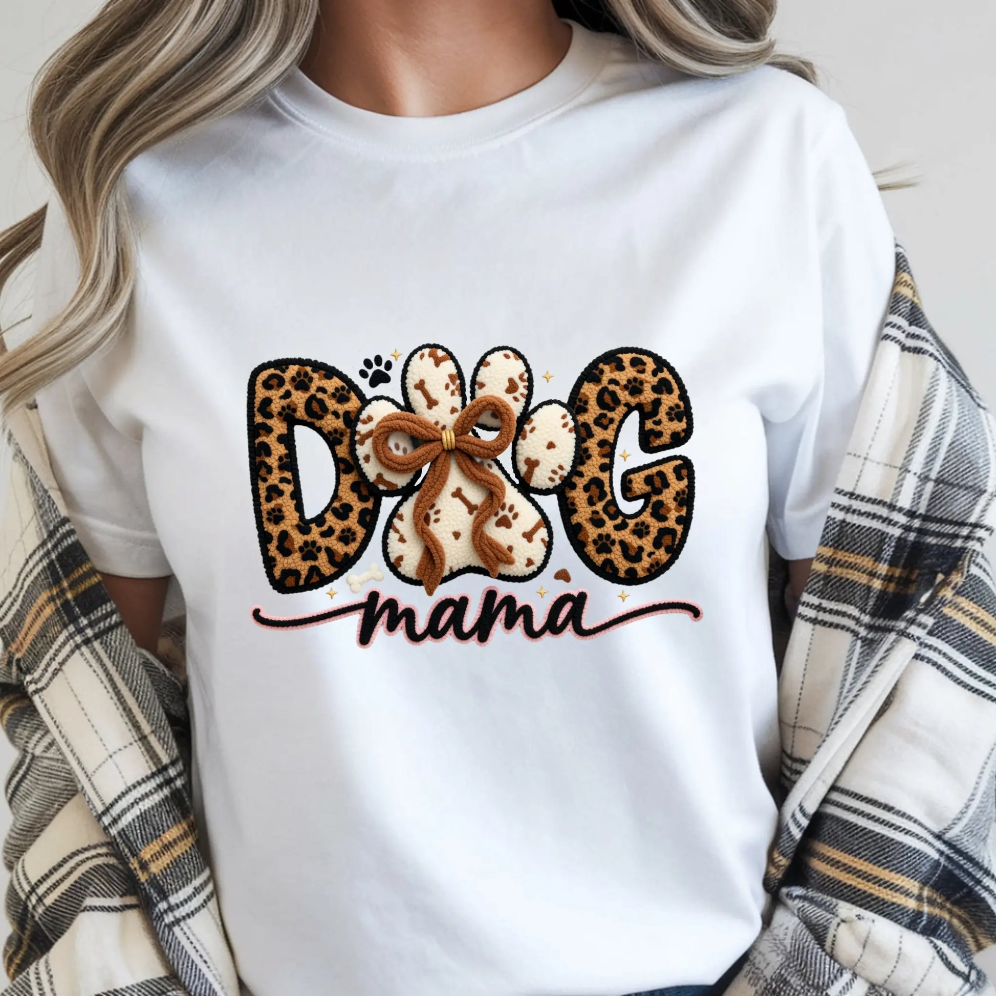 Dog Mom, Women's Pet Mom T-Shirt, Faux Couchette, DTF Graphic Print TrendyCustomApparel™
