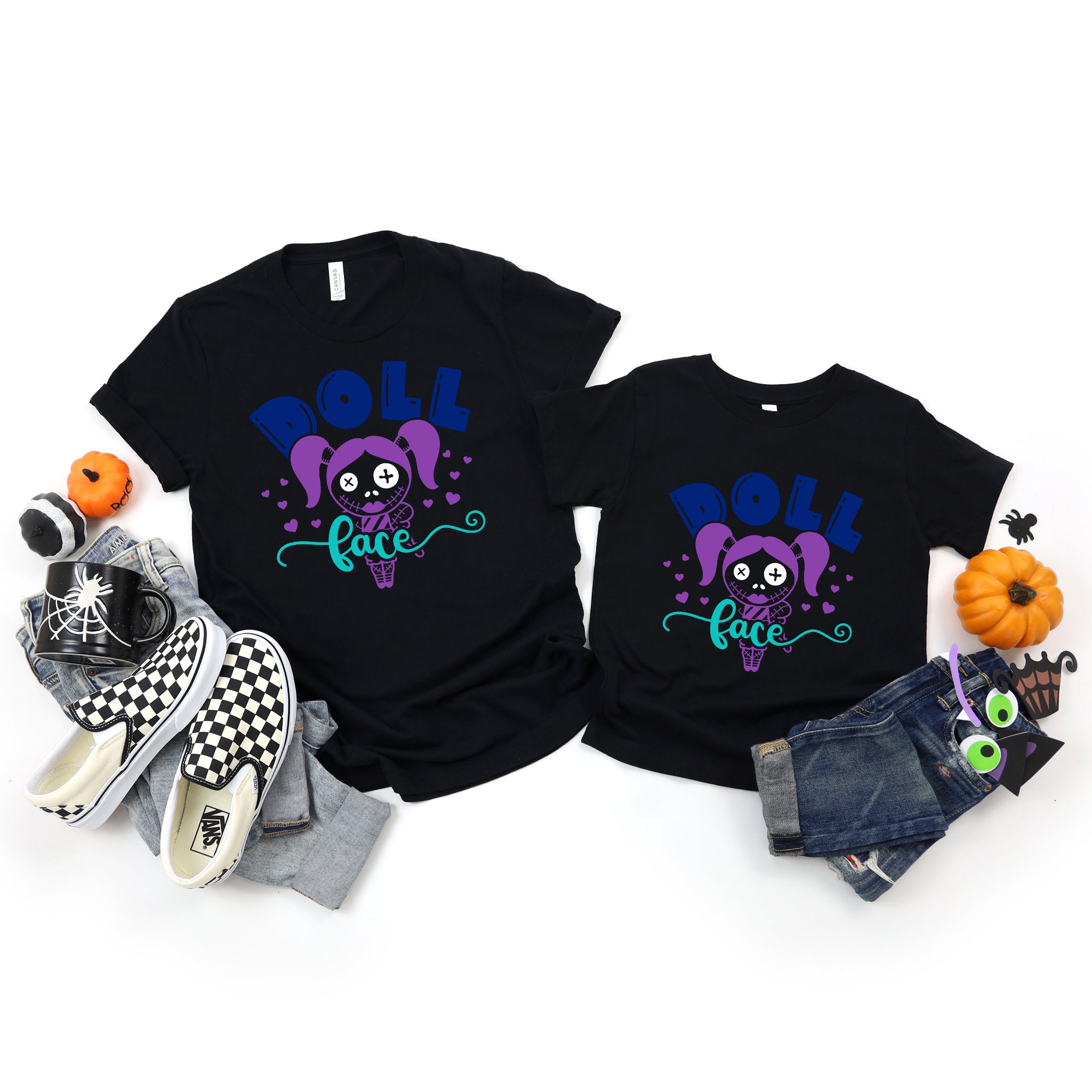 Halloween Doll Face Ladies Graphic Print T-Shirt