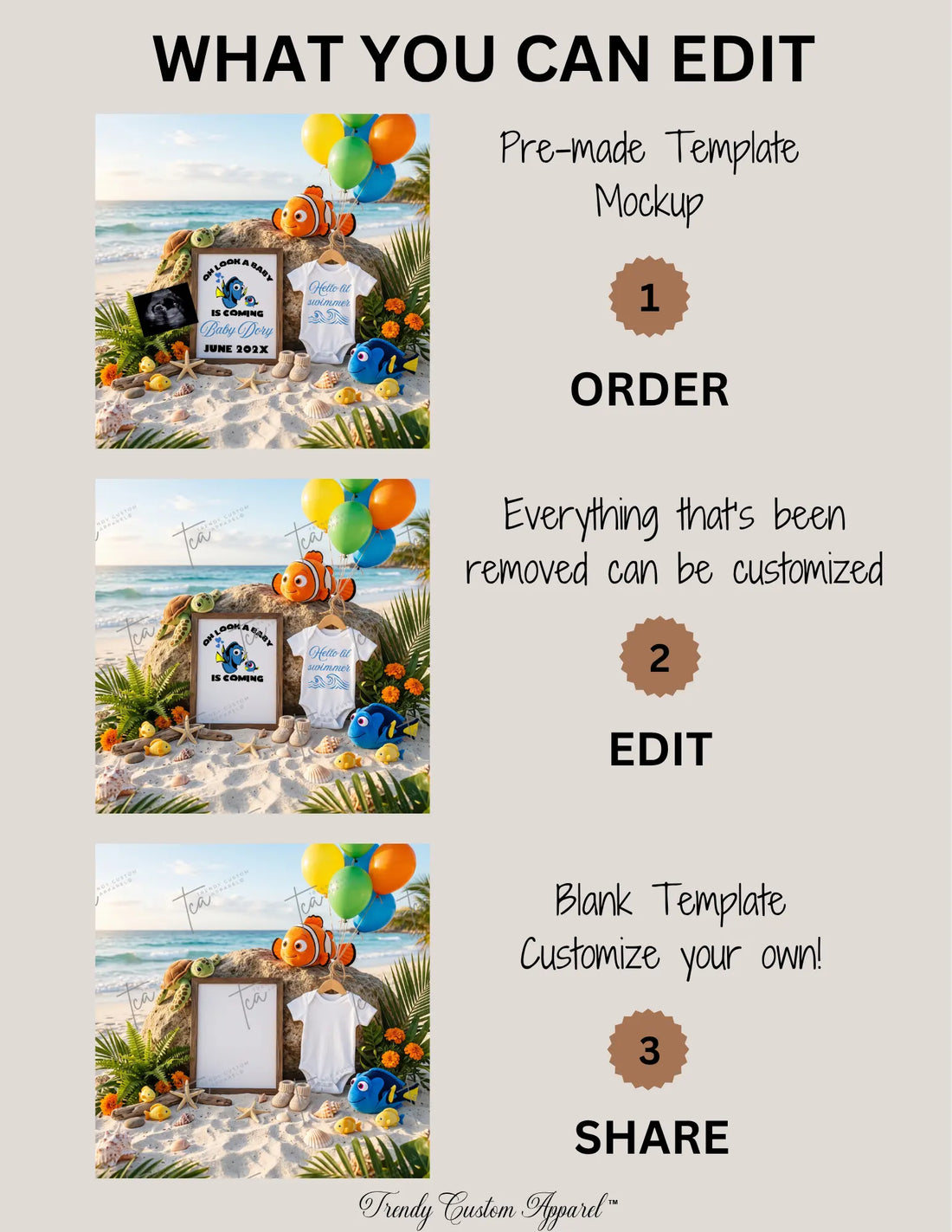 Beach Finding Dory Disney Pregnancy Announcement Template | Editable Canva | Instant Download TrendyCustomApparel™