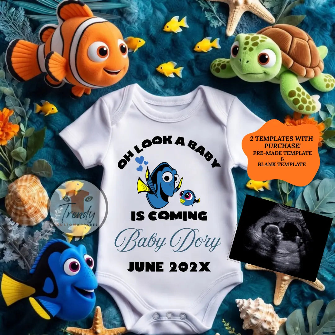 Finding Dory Baby Reveal Digital Editable Template, Disney Cute Canva Instant Download TrendyCustomApparel™