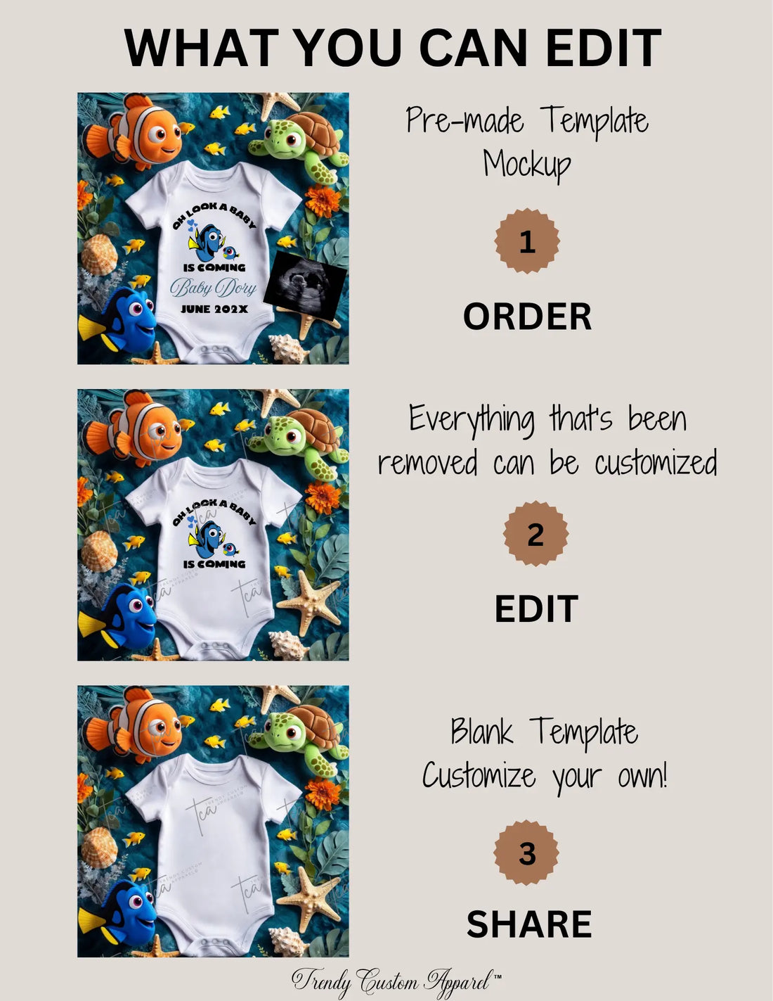 Finding Dory Baby Reveal Digital Editable Template, Disney Cute Canva Instant Download TrendyCustomApparel™