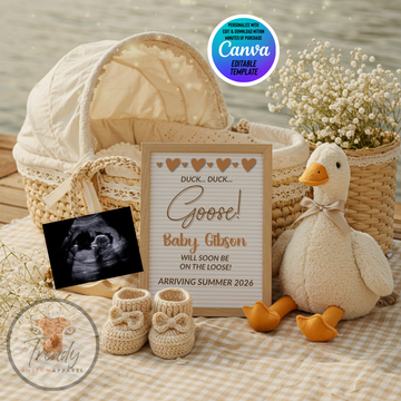 Digital Pregnancy Announcement, Duck Duck Goose, Instant Download Baby Reveal, Personalized Canva Editable Template