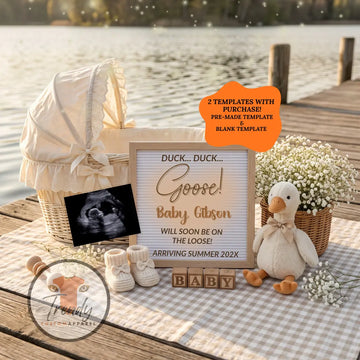 Duck Duck Goose Baby Reveal Digital Editable Template, Spring Canva Instant Download TrendyCustomApparel™