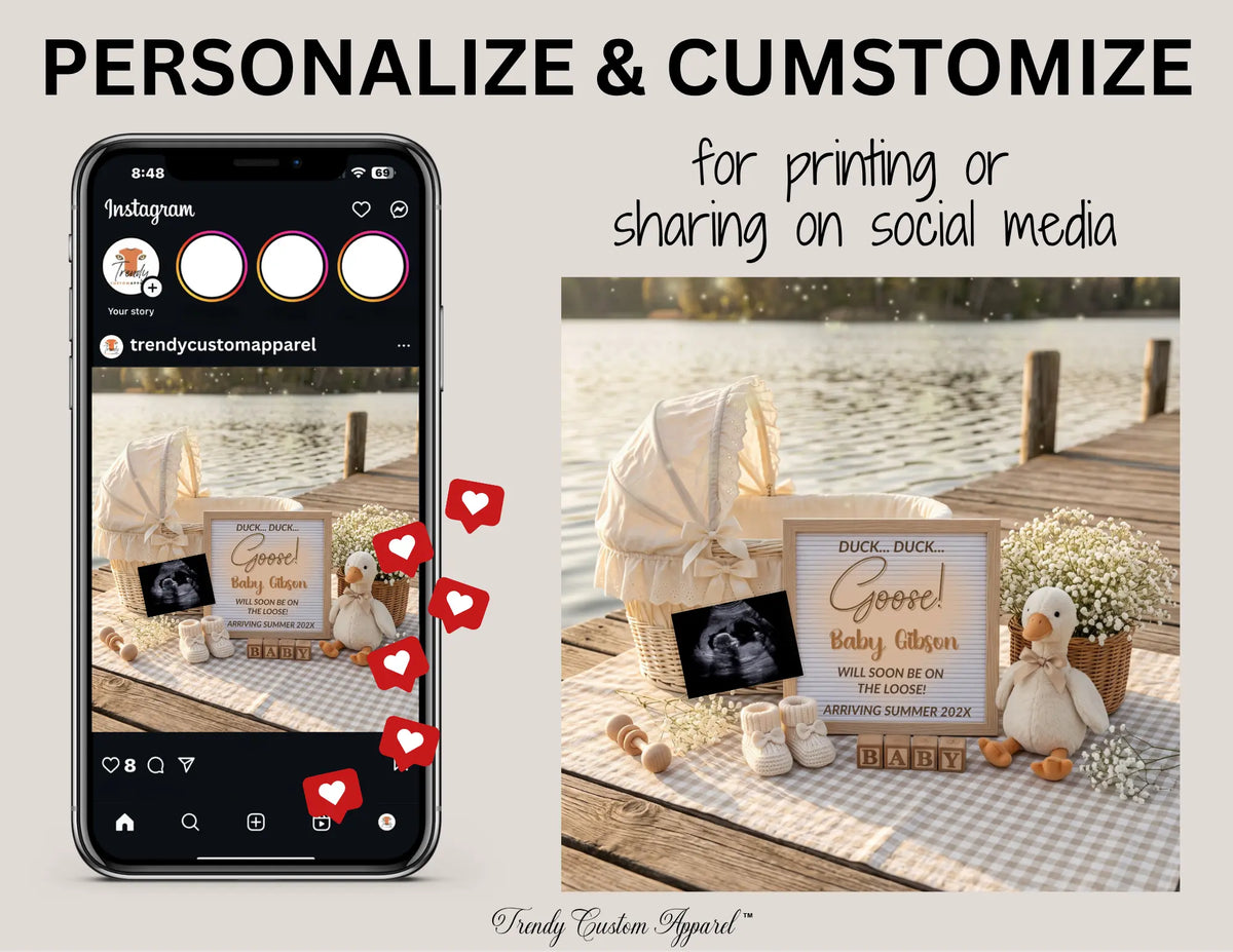 Duck Duck Goose Baby Reveal Digital Editable Template, Spring Canva Instant Download TrendyCustomApparel™