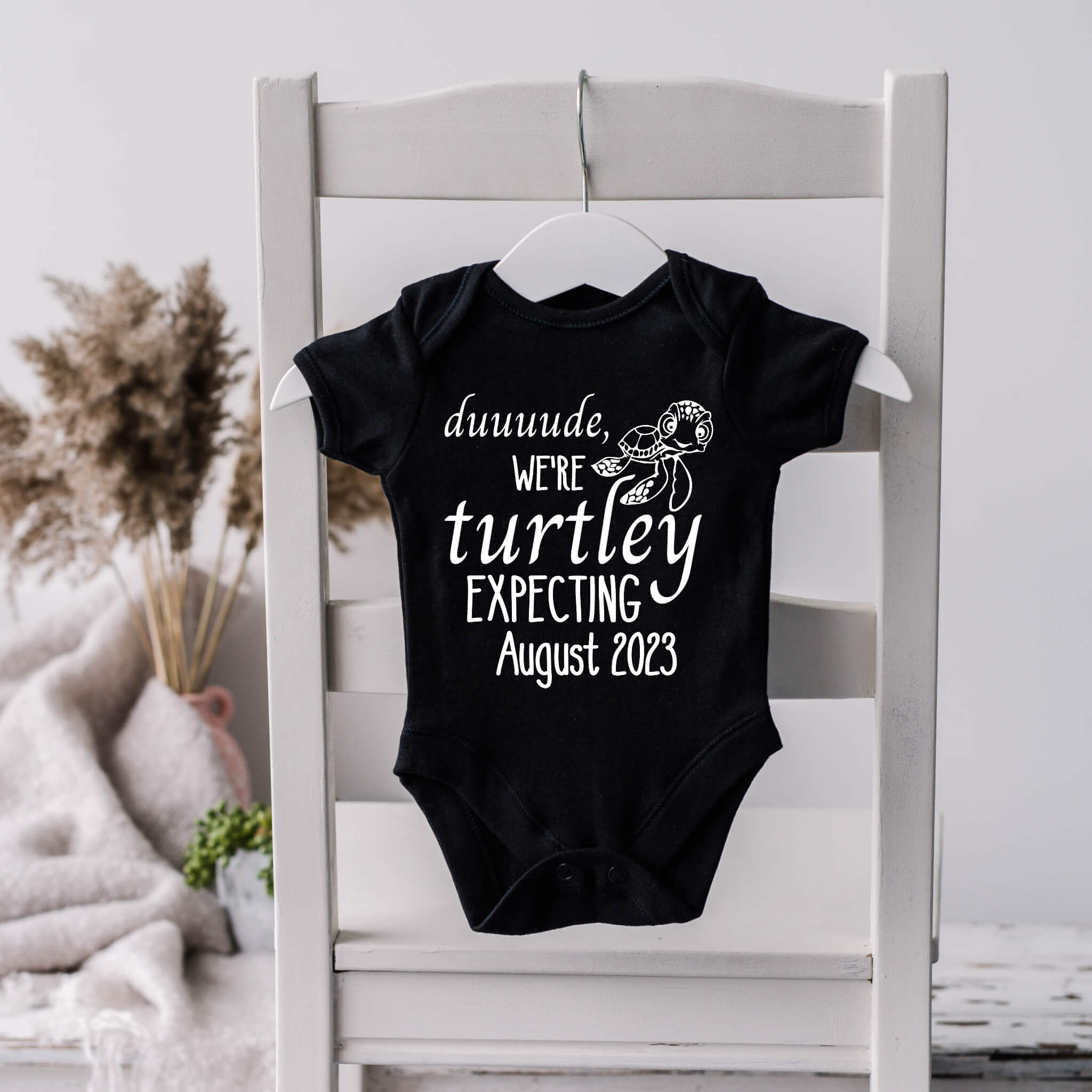 Personalized Pregnancy Announcement, Finding Nemo Themed, Dude We’re Turtley Expecting, Customized Baby Announcement Onesie, Social Media Announcement, Gift Box Baby Announcement