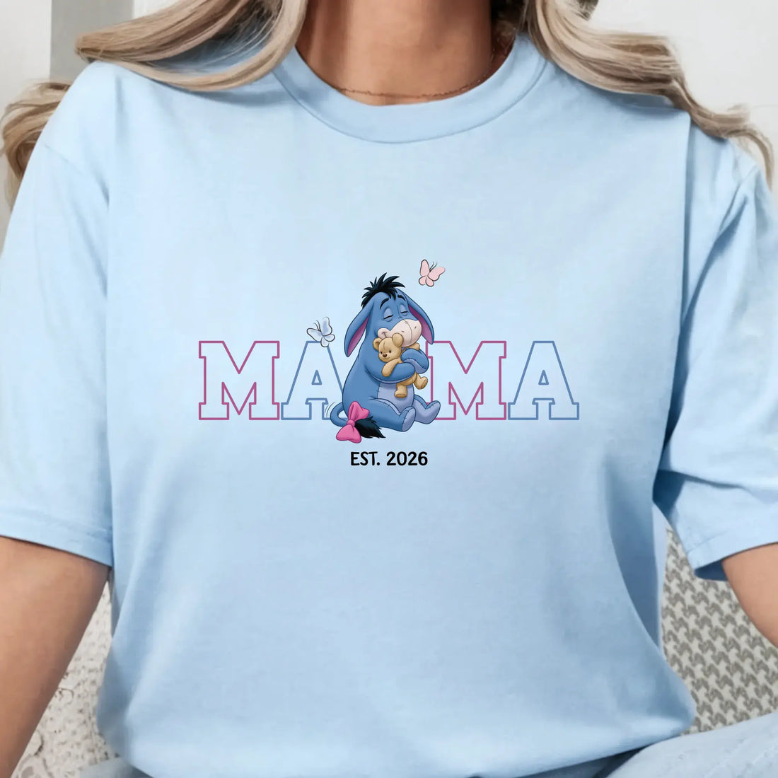 Women’s Mama Eeyore Graphic T-Shirt, Winnie The Pooh Oversized Mama Tee Est. Date - TrendyCustomApparel™