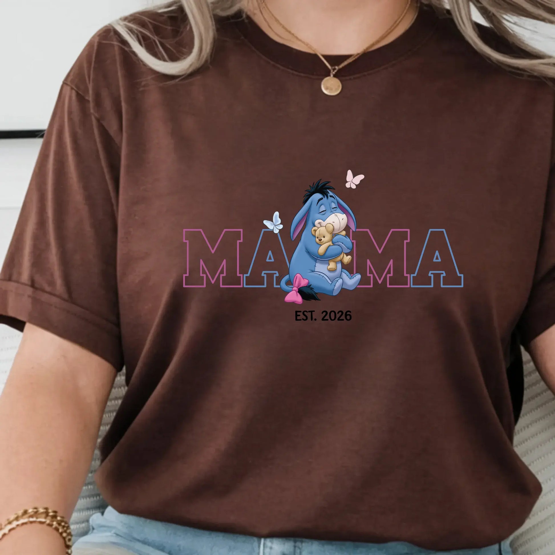 Women’s Mama Eeyore Graphic T-Shirt, Winnie The Pooh Oversized Mama Tee Est. Date - TrendyCustomApparel™