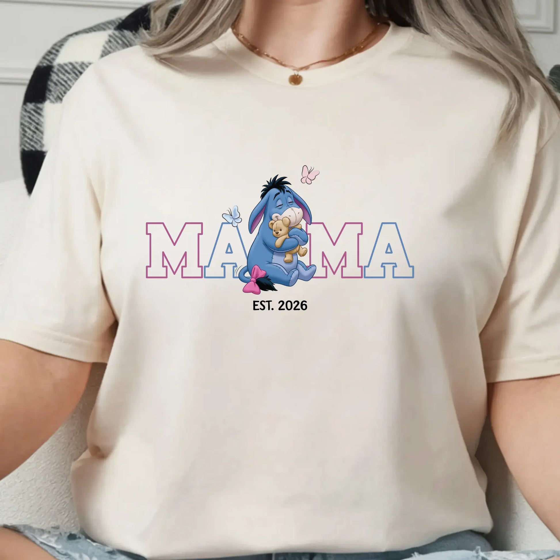 Women’s Mama Eeyore Graphic T-Shirt, Winnie The Pooh Oversized Mama Tee Est. Date - TrendyCustomApparel™