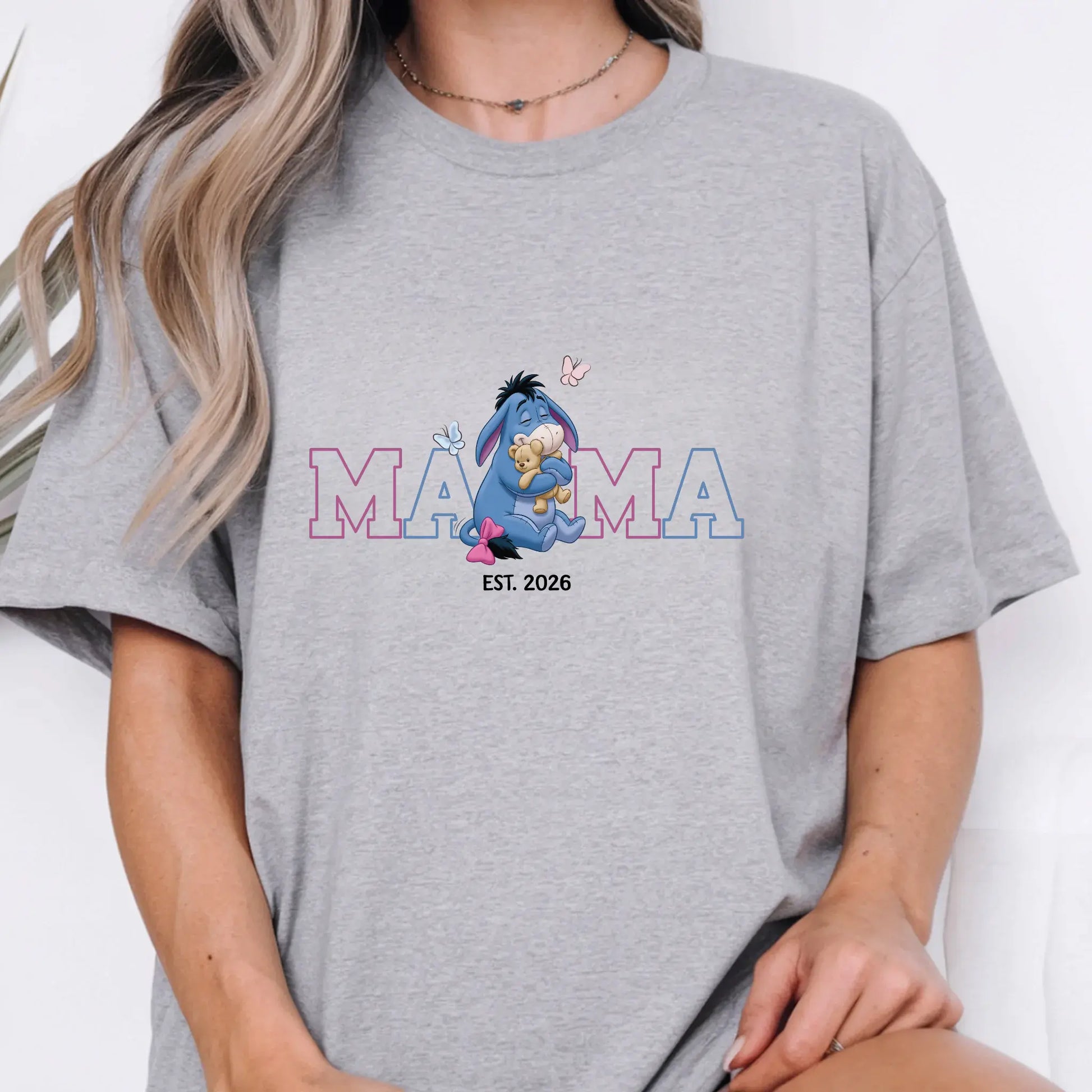 Women’s Mama Eeyore Graphic T-Shirt, Winnie The Pooh Oversized Mama Tee Est. Date - TrendyCustomApparel™