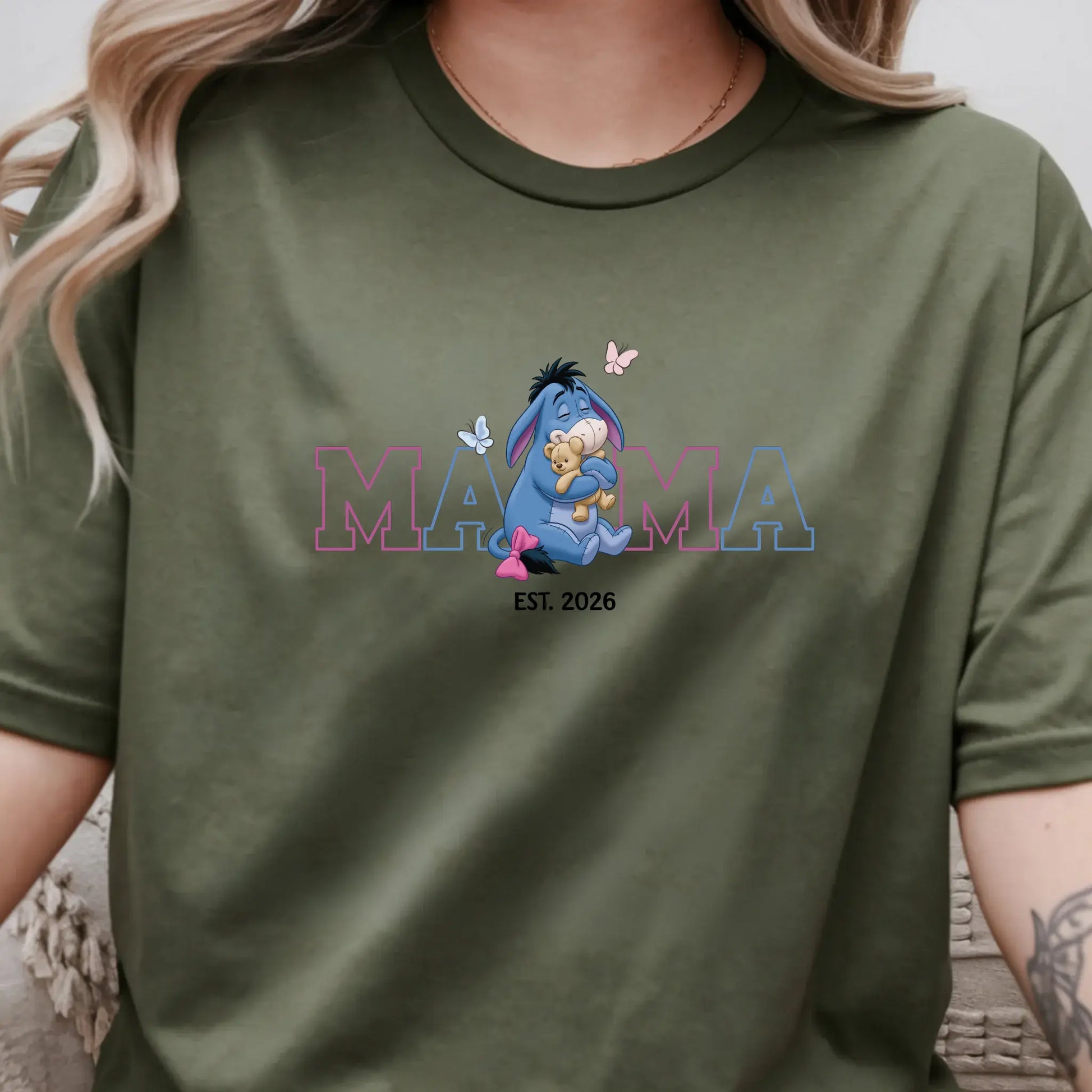 Women’s Mama Eeyore Graphic T-Shirt, Winnie The Pooh Oversized Mama Tee Est. Date - TrendyCustomApparel™