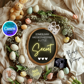 Digital Easter Pregnancy Announcement, Somebunny Has Been Keeping A Secret, Customizable Spring Themed, Personalized Editable Template