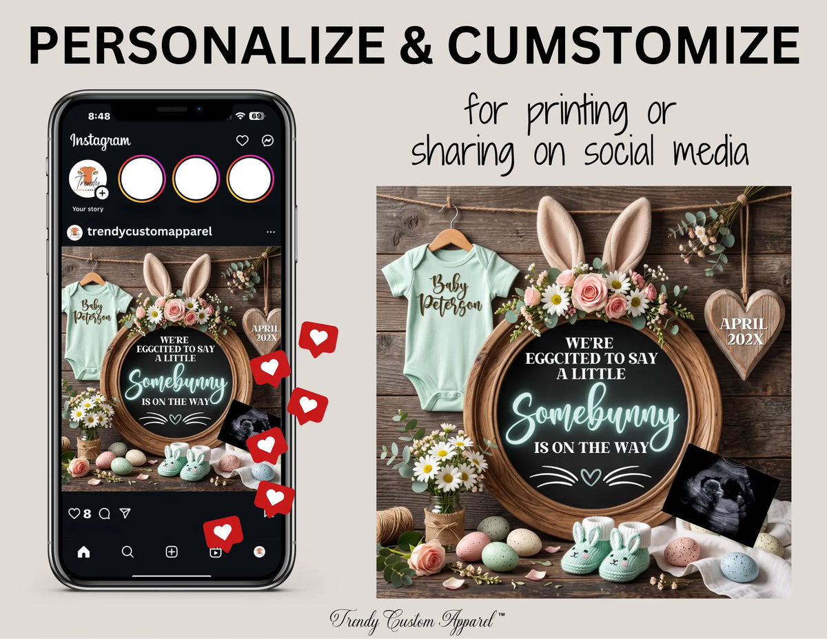 Somebunny Is On The Way Easter Pregnancy Announcement | Digital Canva Template | Gender Neutral Spring Baby Reveal | Instant Download TrendyCustomApparel™