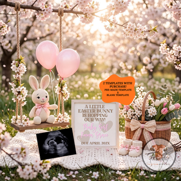 A Little Easter Bunny Is Hopping Our Way Baby Girl Pregnancy Announcement | Digital Canva Template | Pink Spring Baby Reveal | Instant Download