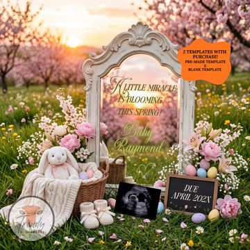 A Little Miracle Is Blooming This Spring Pregnancy Announcement | Digital Canva Template | Gender Neutral Floral Mirror | Instant Download