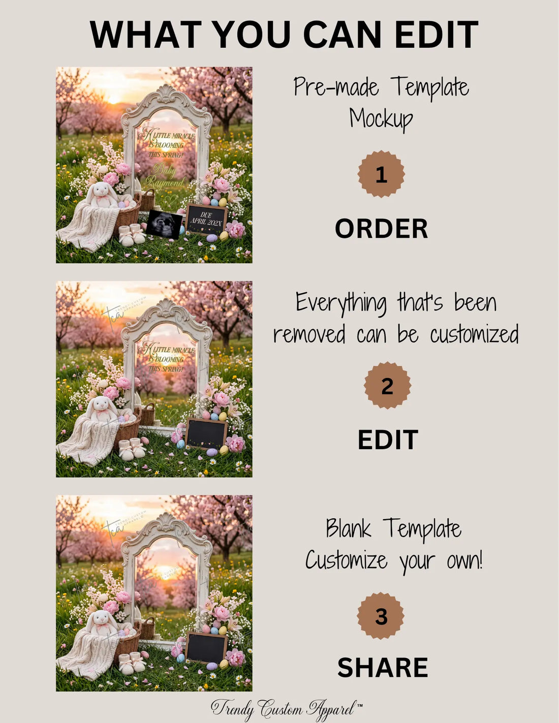 A Little Miracle Is Blooming This Spring Pregnancy Announcement | Digital Canva Template | Gender Neutral Floral Mirror | Instant Download TrendyCustomApparel™