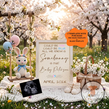 Somebunny Is Due Easter Pregnancy Announcement Template | Gender Neutral Spring Baby Reveal | Canva Editable Instant Download TrendyCustomApparel™