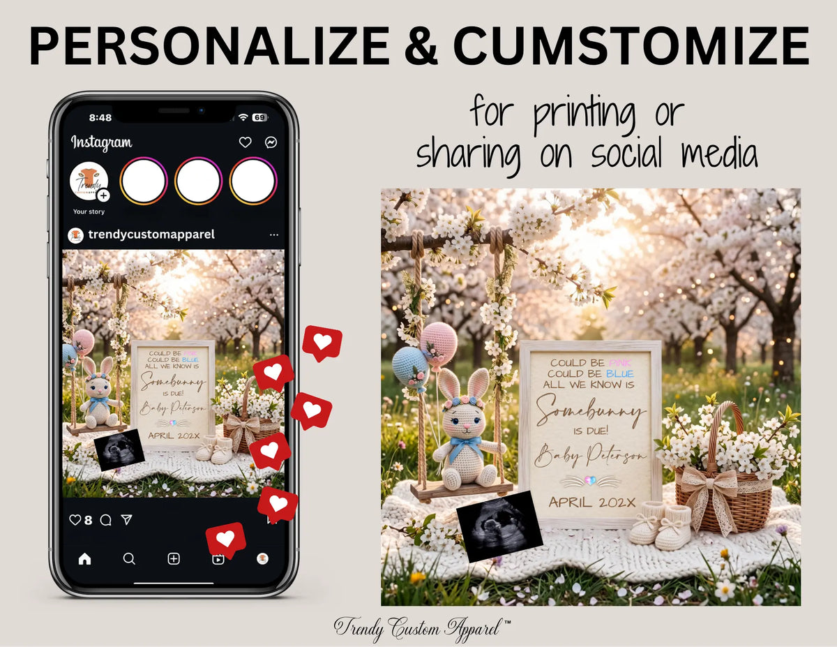 Somebunny Is Due Easter Pregnancy Announcement Template | Gender Neutral Spring Baby Reveal | Canva Editable Instant Download TrendyCustomApparel™