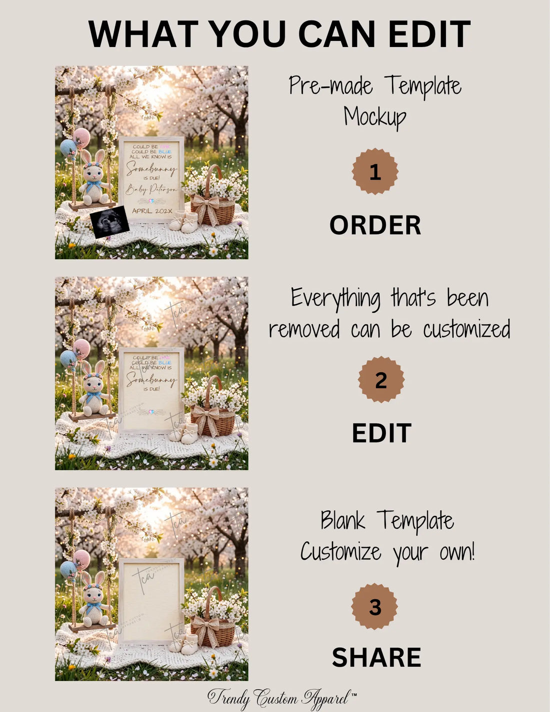 Somebunny Is Due Easter Pregnancy Announcement Template | Gender Neutral Spring Baby Reveal | Canva Editable Instant Download TrendyCustomApparel™