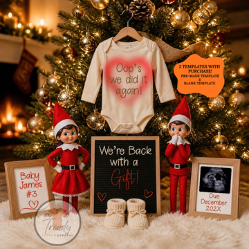 Christmas Elf Pregnancy Announcement Canva Template | Oops, We Did It Again!