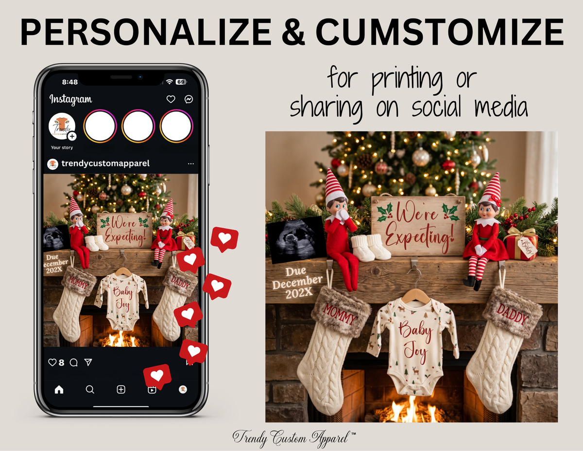 Christmas Elf Pregnancy Announcement Template | We’re Expecting | Editable Canva Download TrendyCustomApparel™