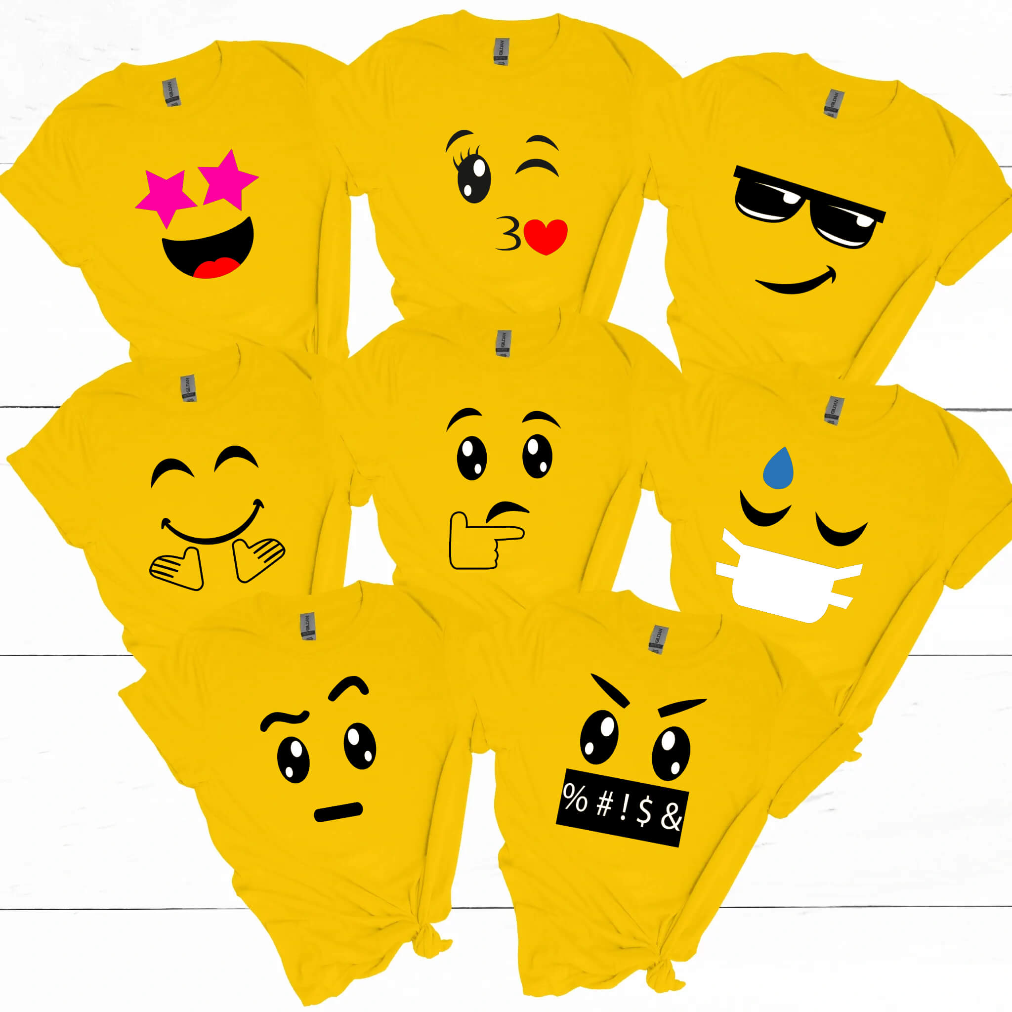 Camiseta unisex con estampado gráfico de disfraz de grupo Emoji de Halloween