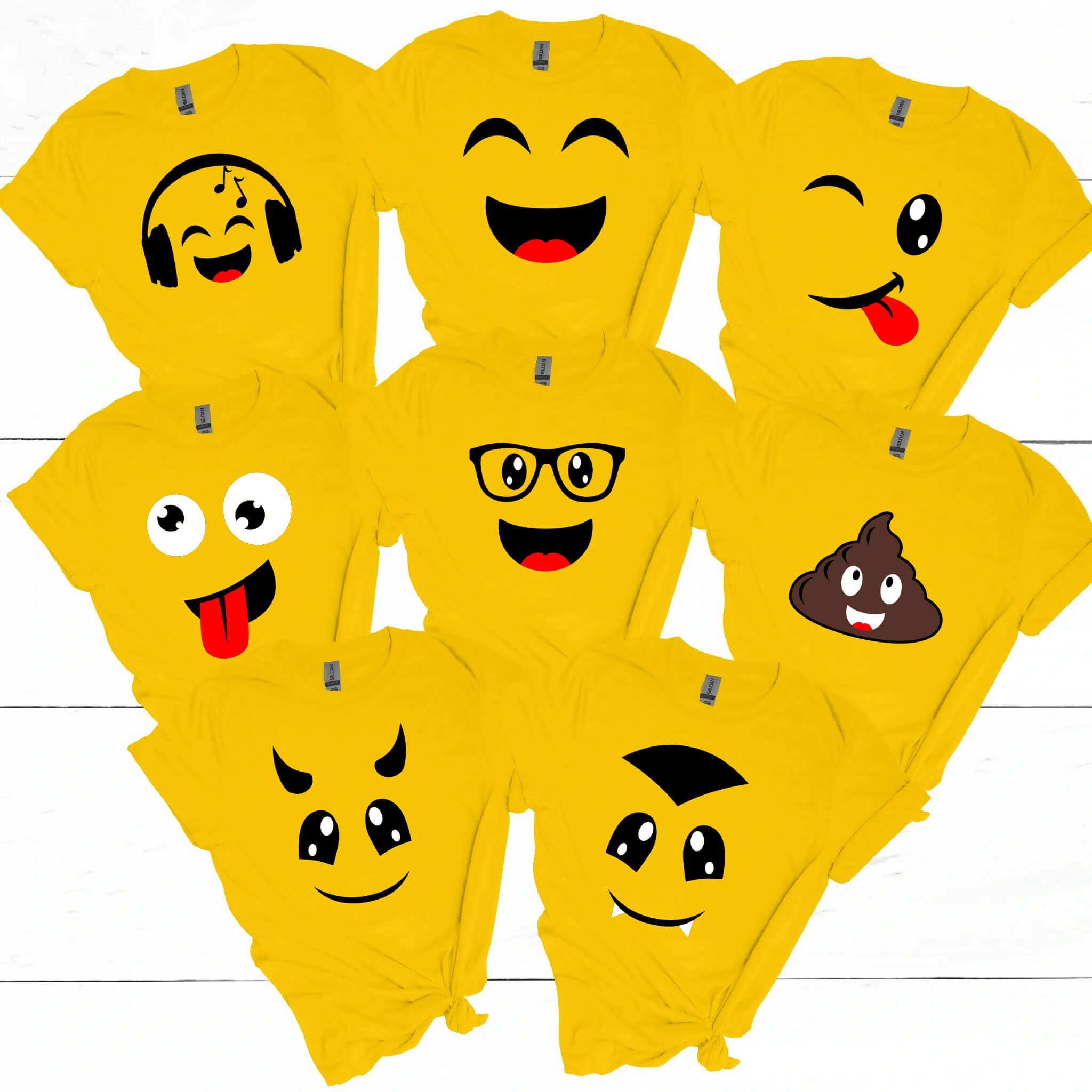 Camiseta unisex con estampado gráfico de disfraz de grupo Emoji de Halloween