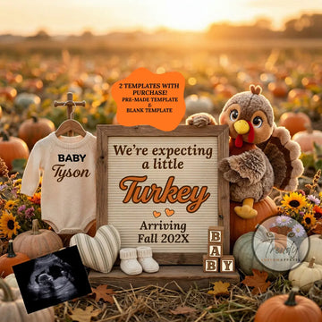 Expecting A Little Turkey, Fall Turkey Digital Pregnancy Announcement, Boho Themed, Instant Download Template TrendyCustomApparel™