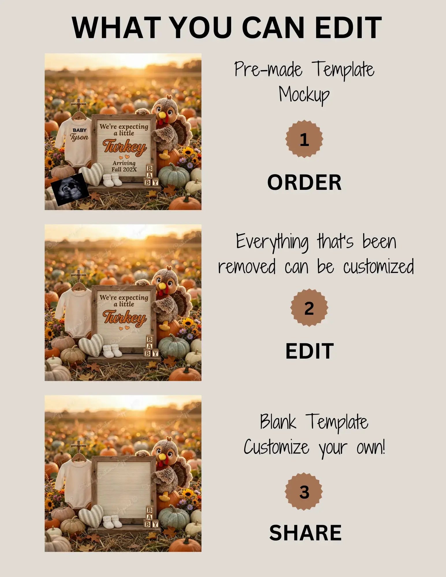Expecting A Little Turkey, Fall Turkey Digital Pregnancy Announcement, Boho Themed, Instant Download Template TrendyCustomApparel™