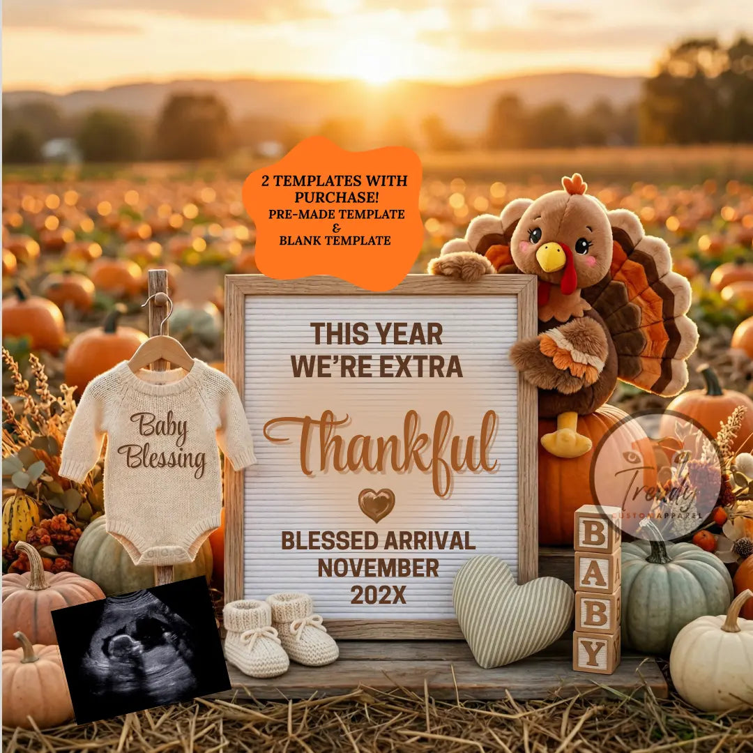 This Year We’re Extra Thankful Pregnancy Reveal, Fall Thankful Digital Pregnancy Announcement, Autumn Themed Template TrendyCustomApparel™